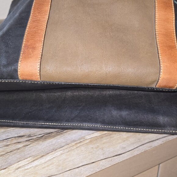 ADI-ORR by Hana Rozens Large Leather Canvas Tote Bag Brown Black Shoulder Bag - Picture 6 of 7